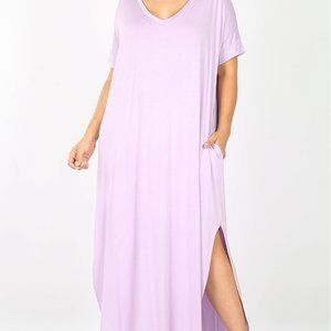 V-NECK SHORT SLEEVE MAXI DRESS 1X